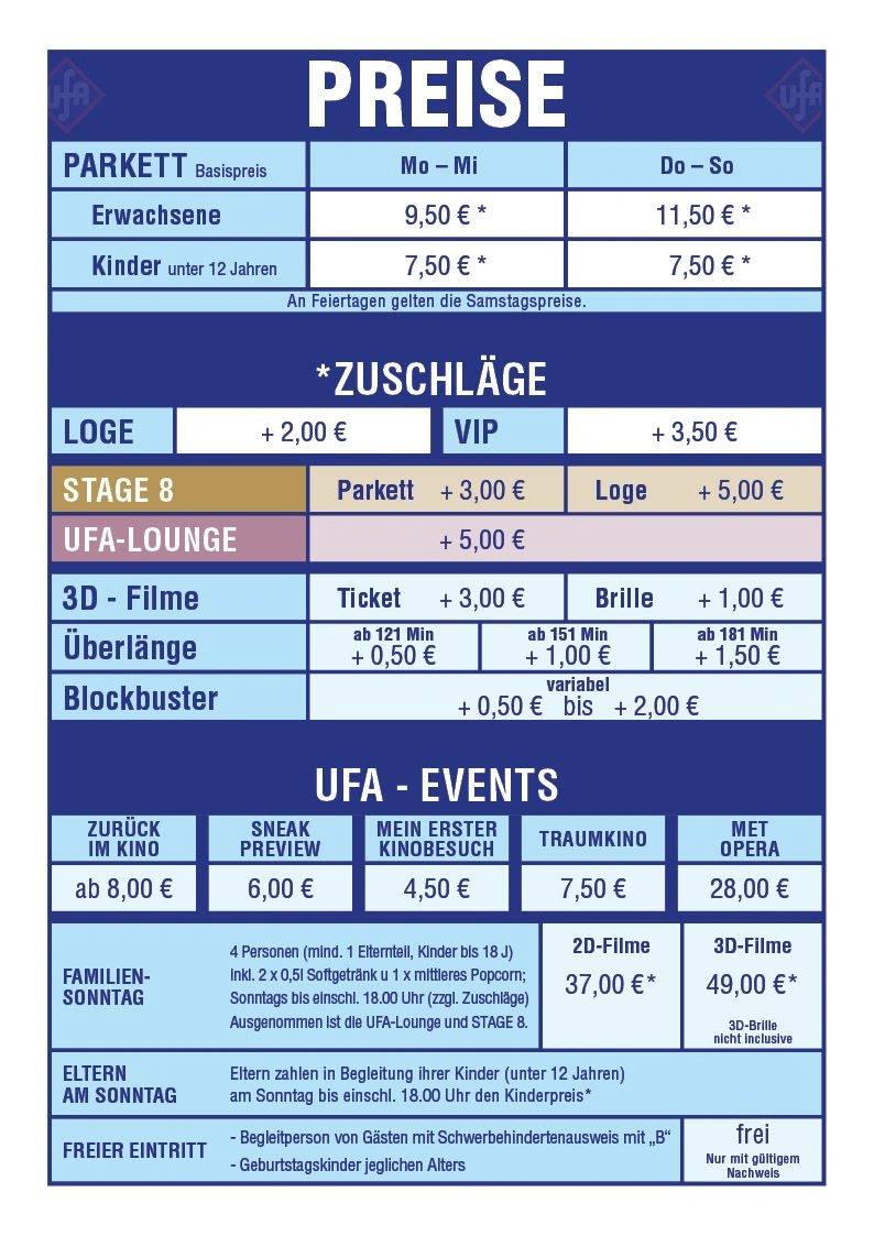Preise UFA Palast Düsseldorf